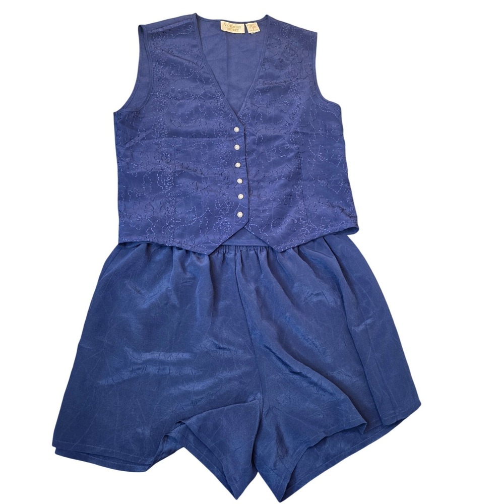 Victoria Secret Gold Label Navy Blue Sleeveless Pajamas Set - Small Vintage